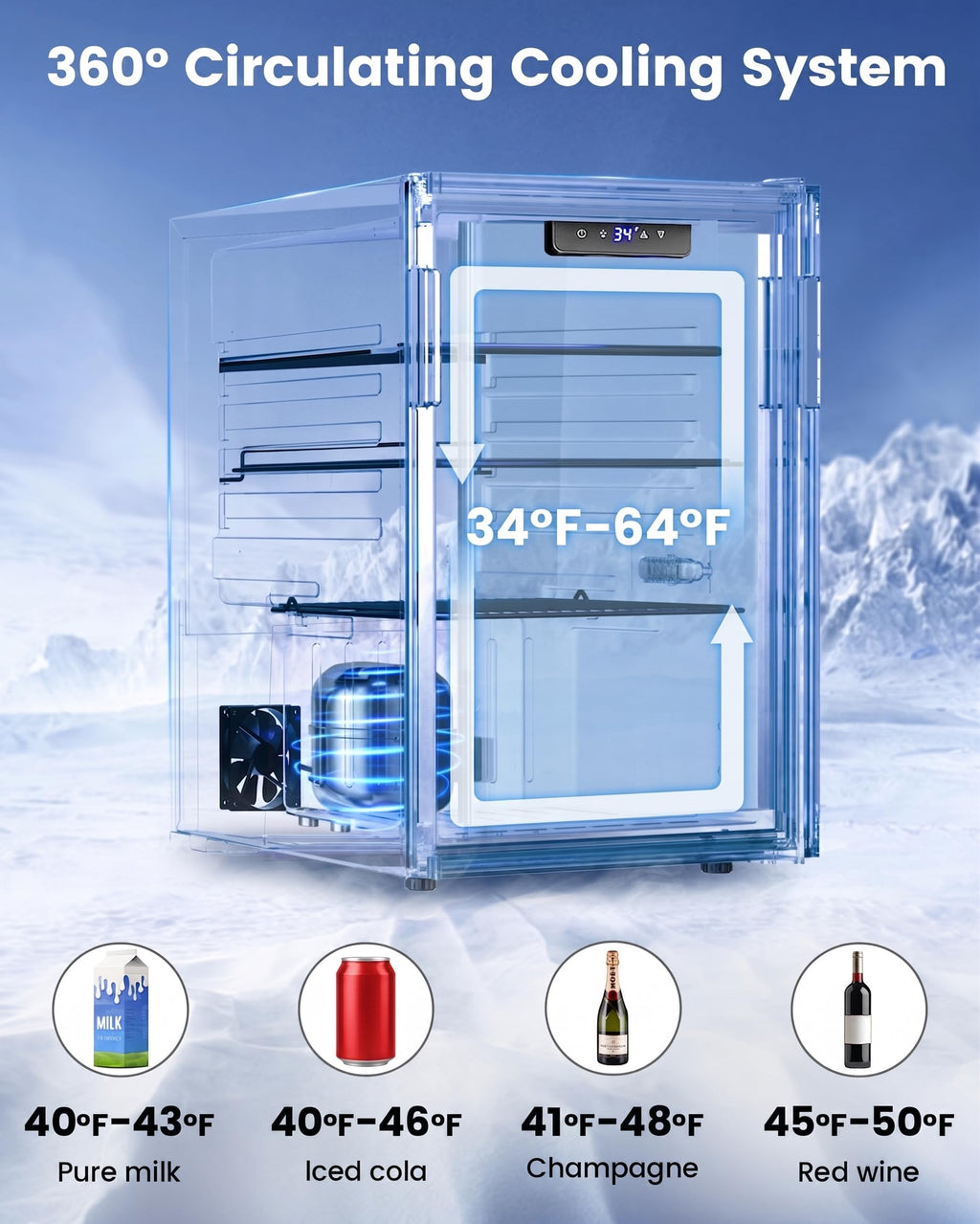 Feelfunn 2.6CuFt Beverage Refrigerator, 95 Can Mini Fridge with Glass Door