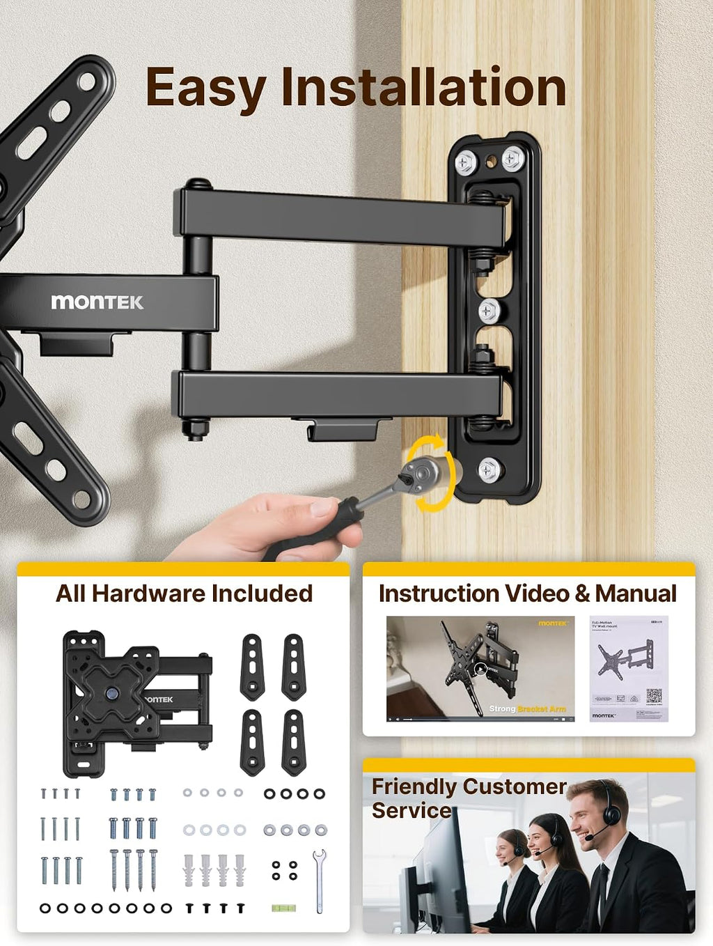 monTEK Full Motion Small TV Wall Mount for 13-43 Inch TVs up to 44 lb