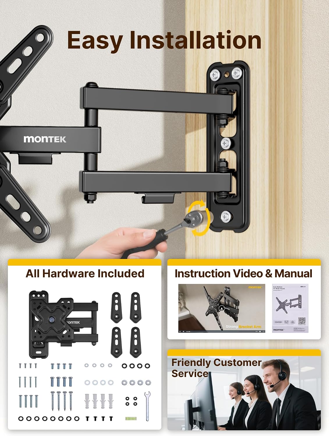 monTEK Full Motion Small TV Wall Mount for 13-43 Inch TVs up to 44 lb