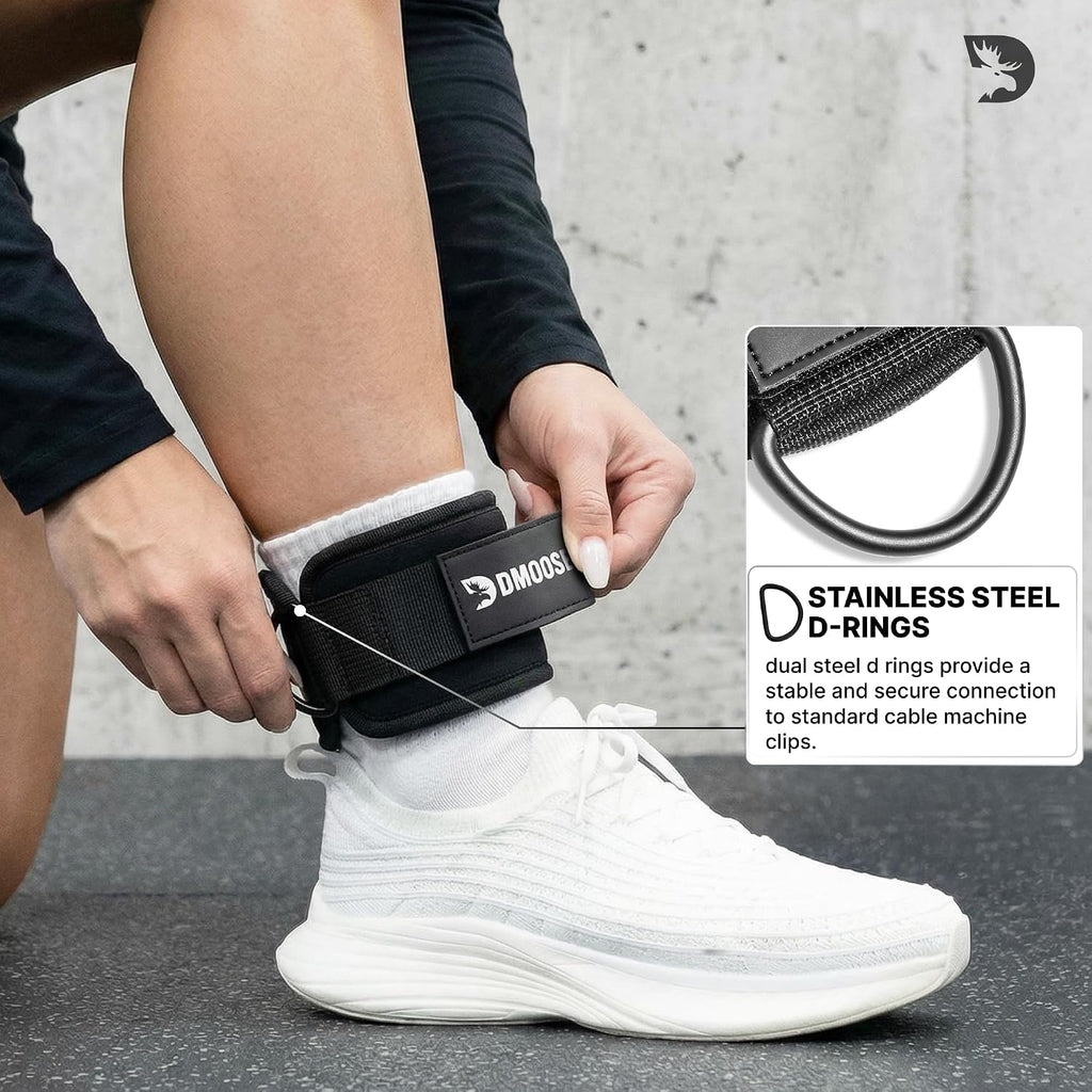 DMoose Fitness Ankle Strap for Cable Machine - One Size Fit with Premium Padding Cuffs - Cable Kickback Ankle Straps - Gym Attachments & Lower Body Exercises
