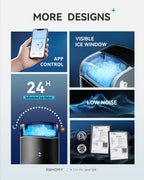 EUHOMY Smart Nugget Ice Maker Countertop, Pebble Ice Maker Machine with APP/Alexa Control, 40lbs/24H, Ready in 7 Mins, Self-Cleaning, Portable Sonic Ice Makers with Hanging Ice Scoop for Home/Office