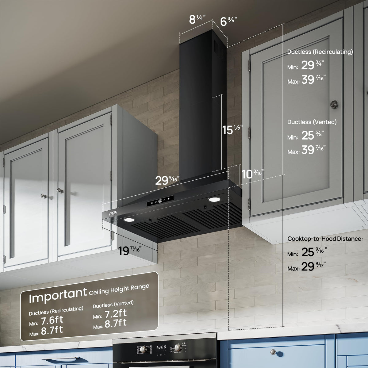 VIKIO HOME 36 Inch Wall Mount Range Hood 580CFM Low Noise Touch Control