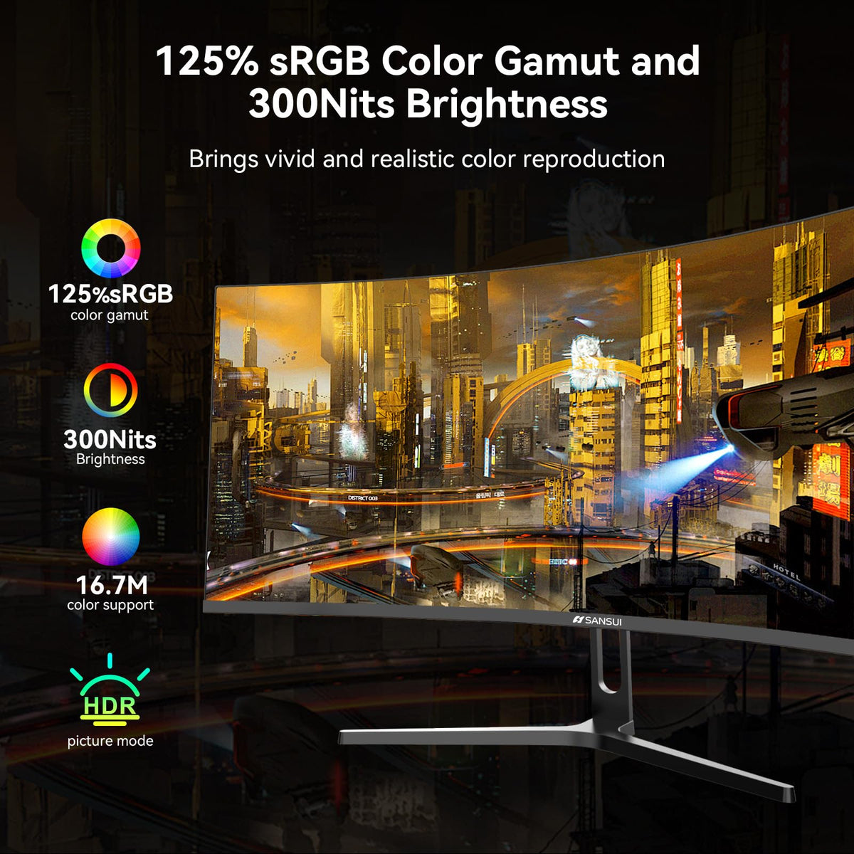 SANSUI 24 Inch Gaming Monitor 200Hz 1Ms FreeSync HDR 110% sRGB FHD 1080P Computer Monitor HDMI DP Ports Eye Care Frameless VESA Mount Cable Management(ES-G24F4L HDMI Cable Included)
