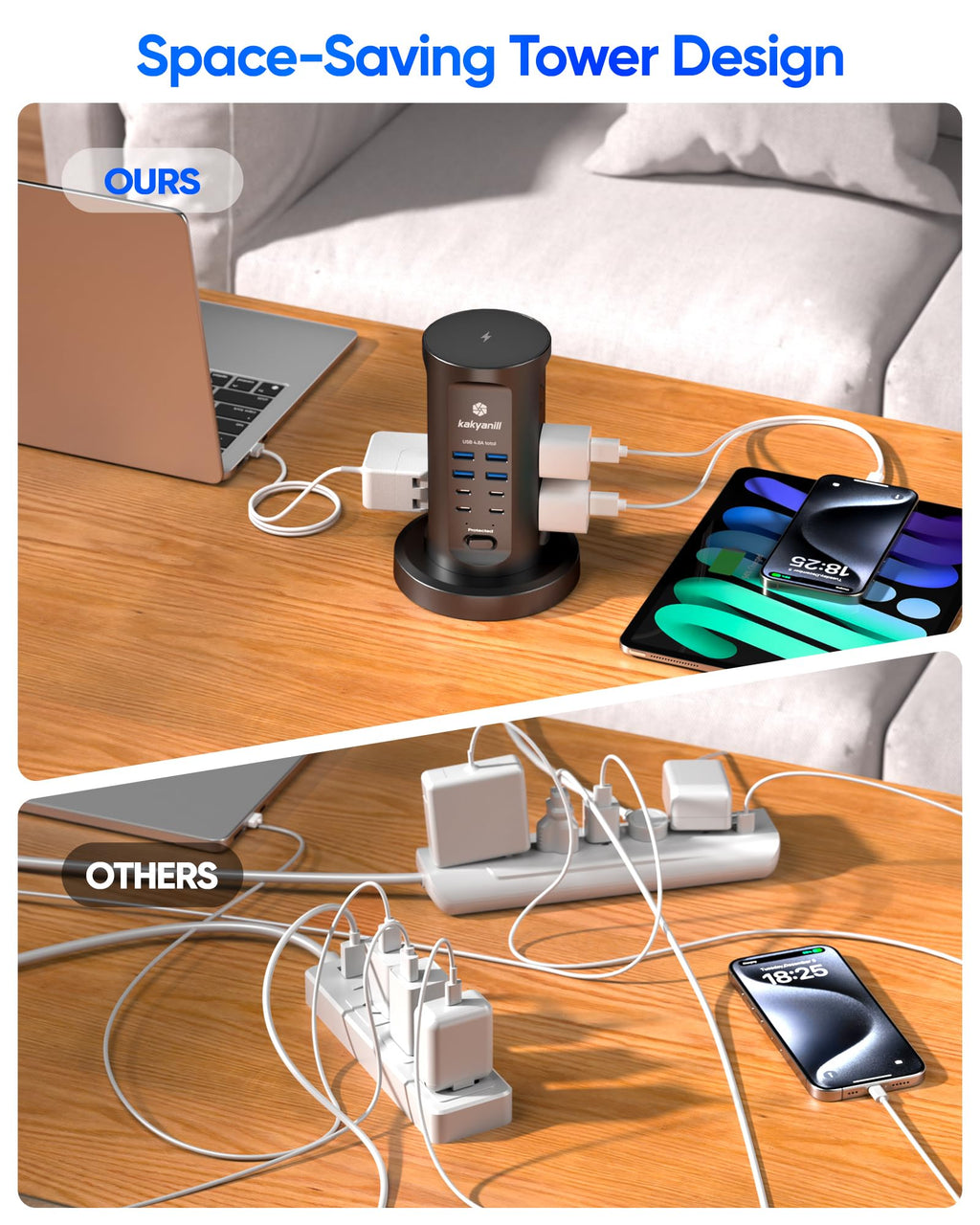 Power Strip Tower, kakyanill PD 65W Charging Station 9 AC Outlets 8 USB