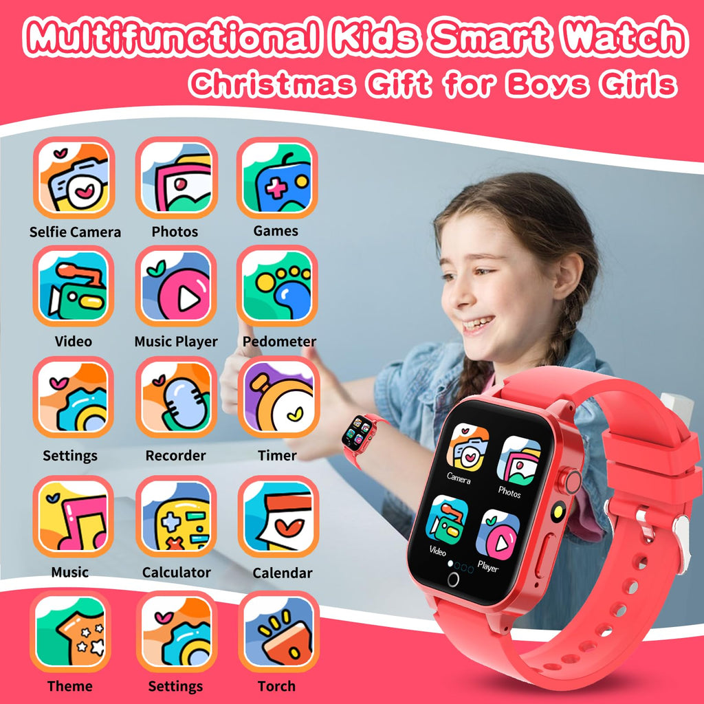 Kids Smart Watches Girls Age 5-12, 26 Games High-Resolution Touchscreen Kids Watch with Video Camera Music Player Pedometer Flashlight 12/24 hr Educational Toys Birthday Gifts for Girls Ages 6 7 8
