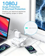 Extension Cord 10 Ft, Ultra Thin Flat Plug Power Strip Surge Protector