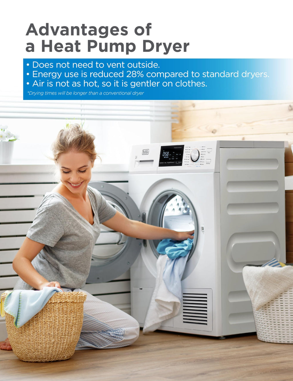 BLACK+DECKER 2.65 Cu. Ft. Portable Dryer, 8.8 lb. Capacity, BCED26, White