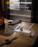 3Ft Short Extension Cord with Multiple Outlets, Surge Protector Power Strip
