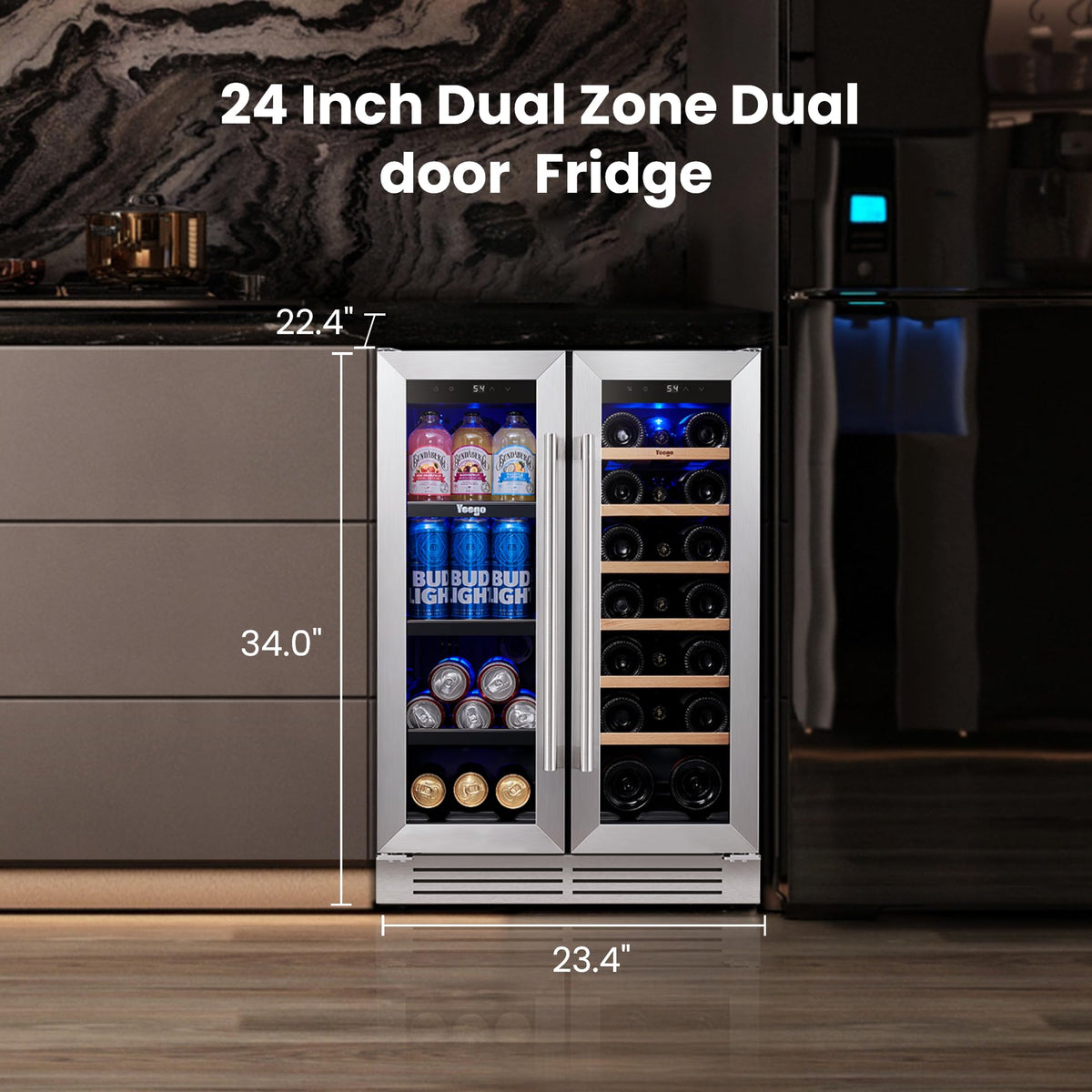 Yeego Beverage Refrigerator - 24 inch 180 Cans Beer Cooler with Glass Door