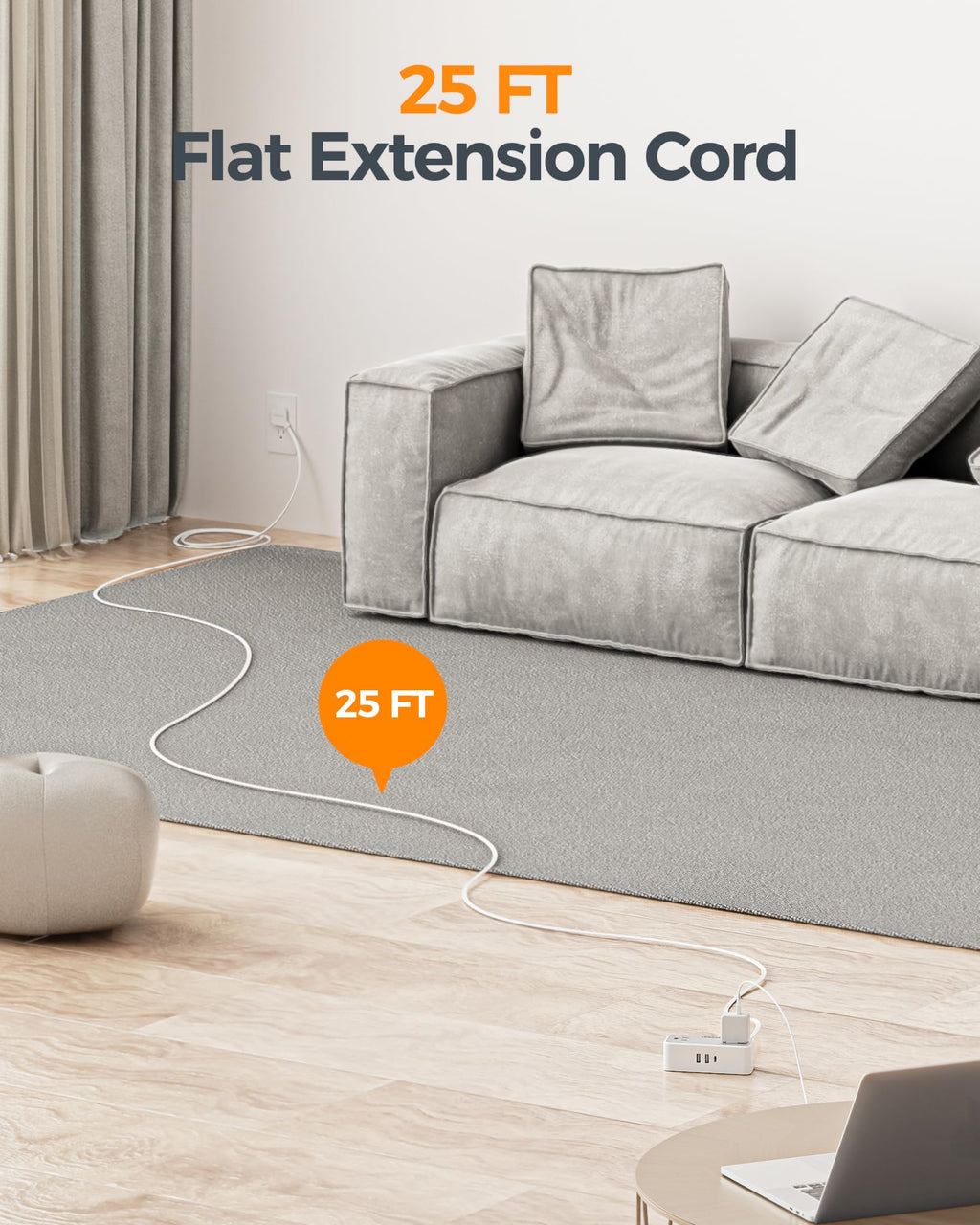 TESSAN Extension Cord 10 FT, Power Strip with 900J Surge Protection, Grey
