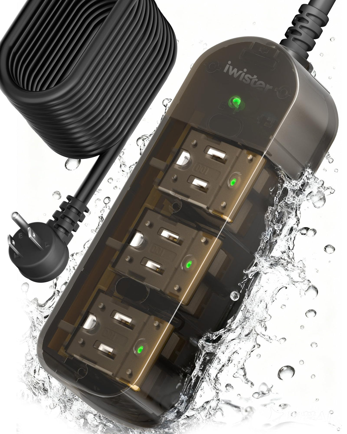 Outdoor Power Strip Weatherproof, 3 AC Outlets, 5FT Extension Cord