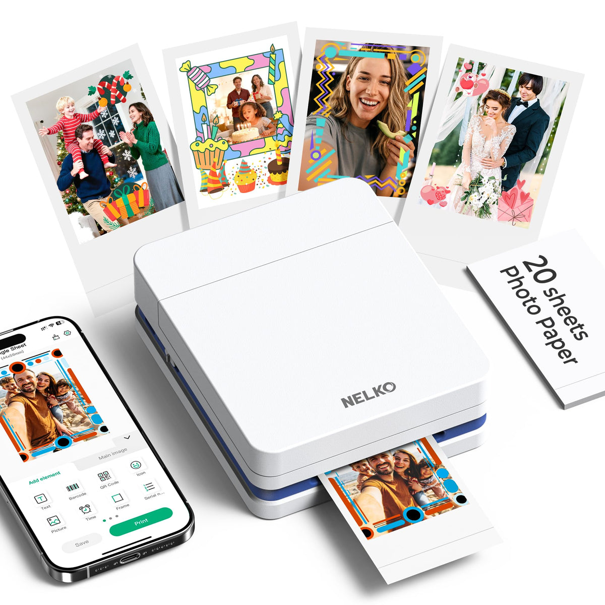 Nelko PP01 Photo Printer, 2x3 Portable Photo Printer, Mini Printer, Purple