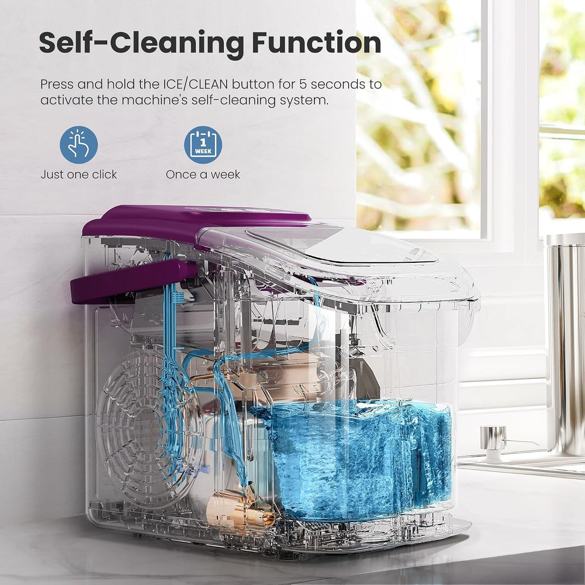Crzoe Countertop Ice Maker, 26Lbs/24H,2 Sizes of Ice, Self-Cleaning,Black