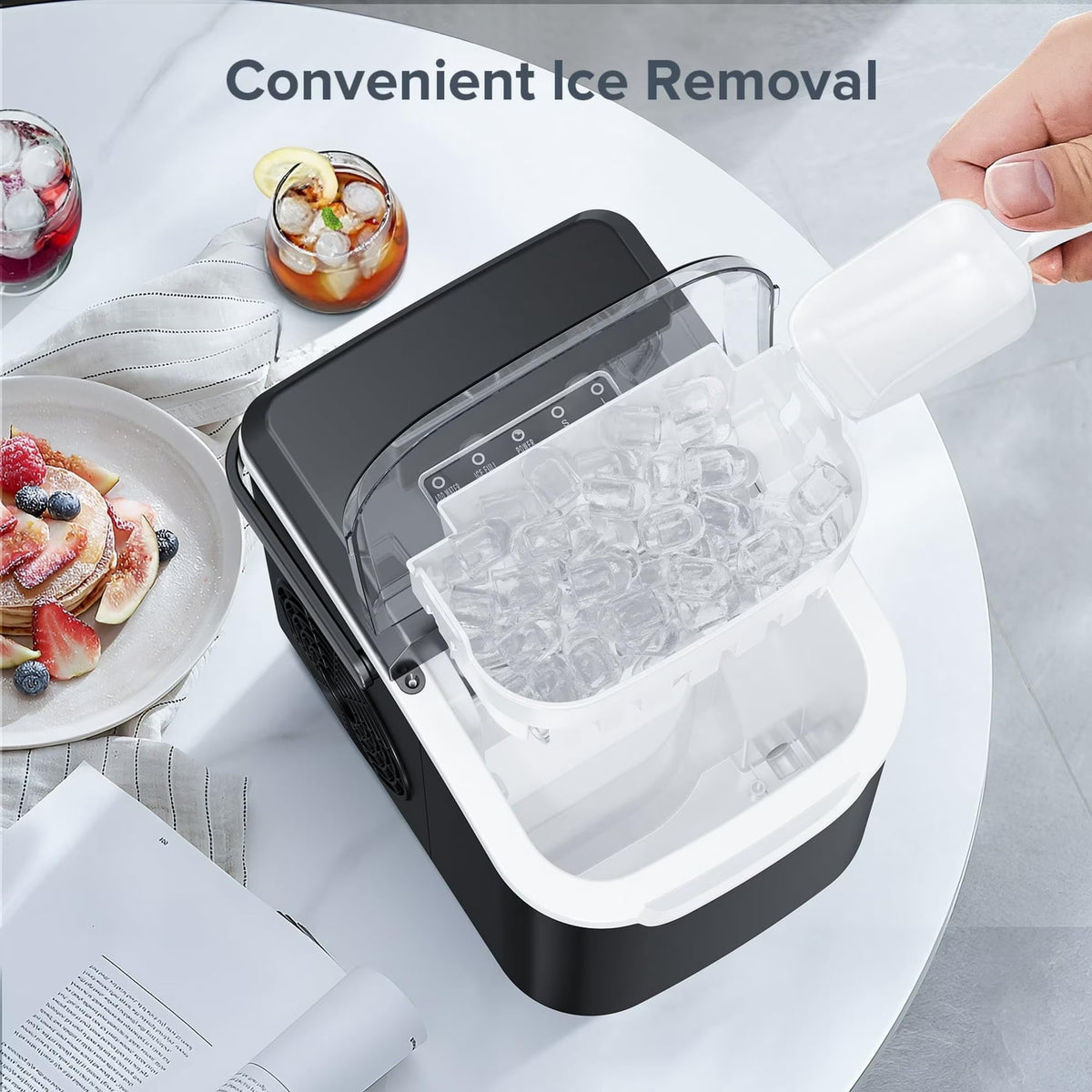 Electactic Portable Ice Maker Countertop,8 Bullet Ice in 6 Mins,2 Ice Size