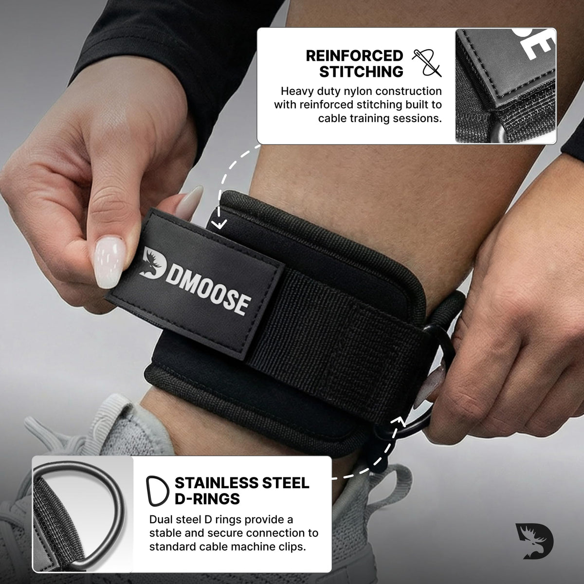 DMoose Fitness Ankle Strap for Cable Machine - One Size Fit with Premium Padding Cuffs - Cable Kickback Ankle Straps - Gym Attachments & Lower Body Exercises