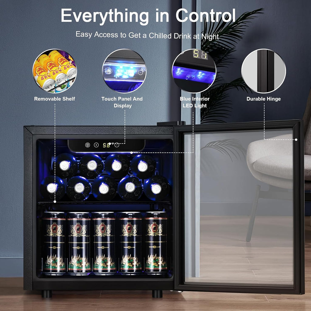 Antarctic Star 12 Bottle 48 Can Beverage Refrigerator Cooler - Mini Fridge Glass Door for Beer Soda Drinks or Wine,Freestanding Beverage Fridge for Home and Bar with Adjustable Shelving, 1.3 Cu. Ft.