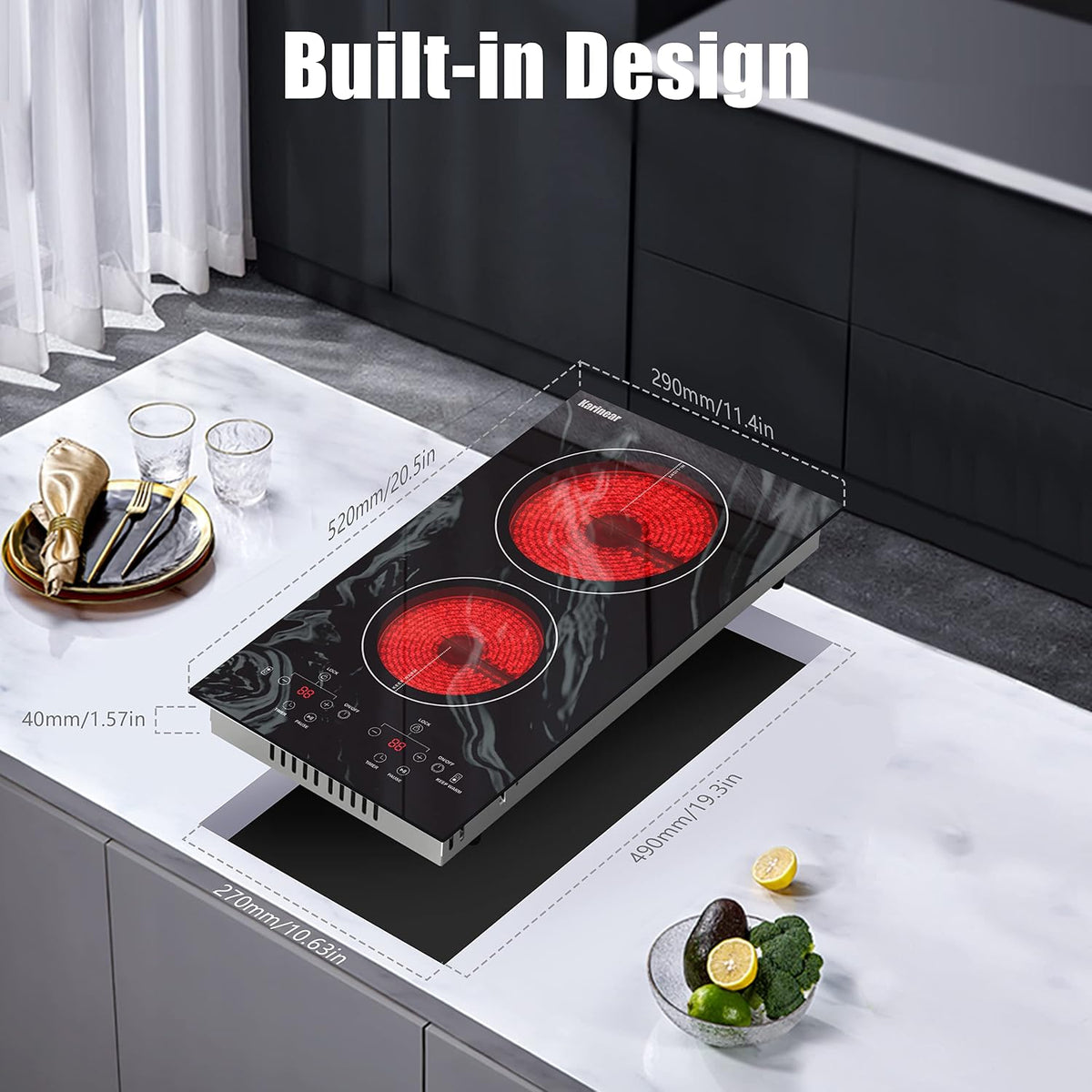Karinear Electric Cooktop 2 Burners, 110v Plug in Electric Stove Top