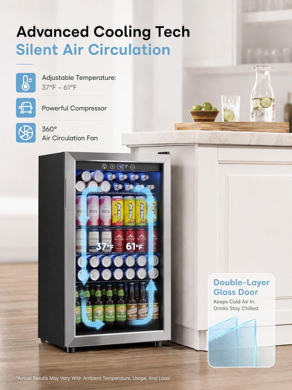 Icyglee 126 Can Mini Fridge, 3.2 Cu.Ft Beverage Refrigerator, Drink Cooler