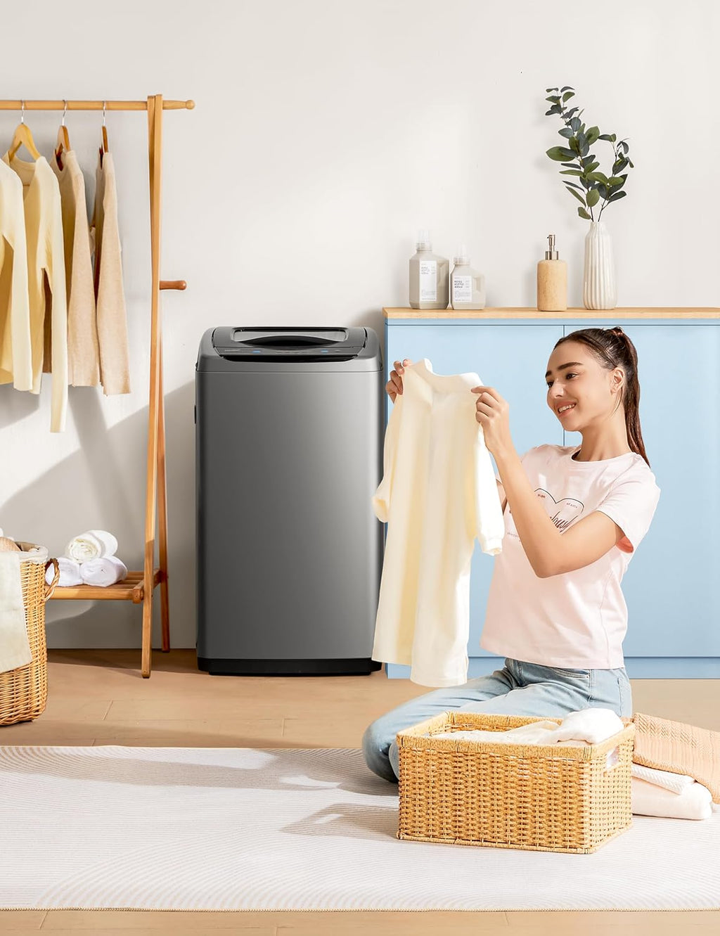 COMFEE’ 1.6 Cu.ft Portable Washing Machine, 11lbs Capacity Fully Automatic Compact Washer with Wheels, 6 Wash Programs Laundry Drain Pump, Ideal for Apartments, RV, Camping, Magnetic Gray