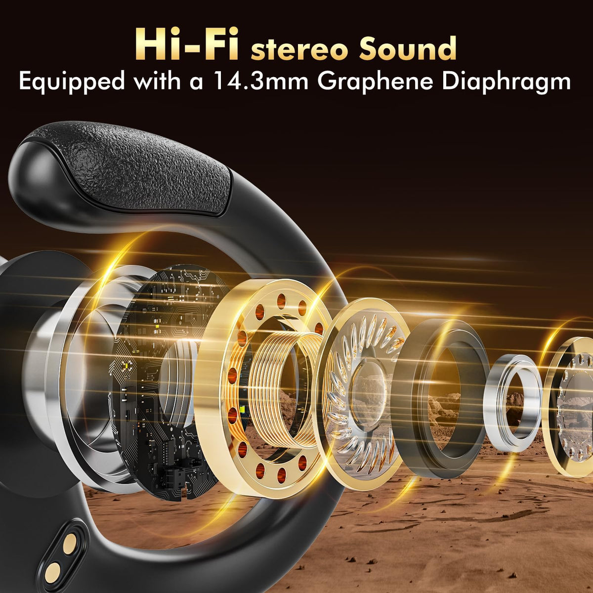 HAOYUYAN Wireless Earbuds, Sports Bluetooth Headphones, 80Hrs Playtime Ear Buds with LED Power Display, Noise Canceling Headset, IPX7 Waterproof Earphones for Workout/Running (Camel)