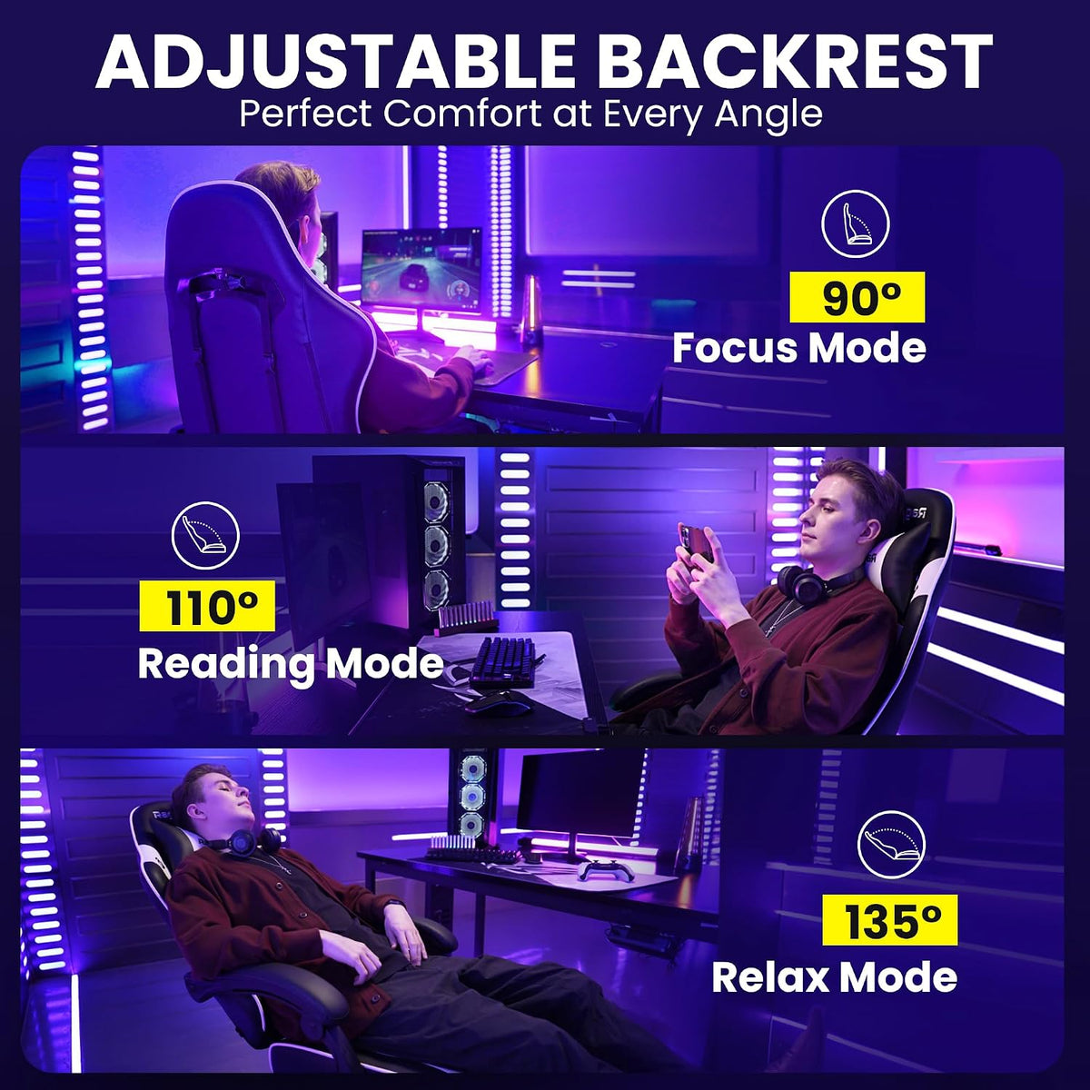 Gaming Chair for Adults, Upgraded Ergonomic Gamer Chair, Arctic Black