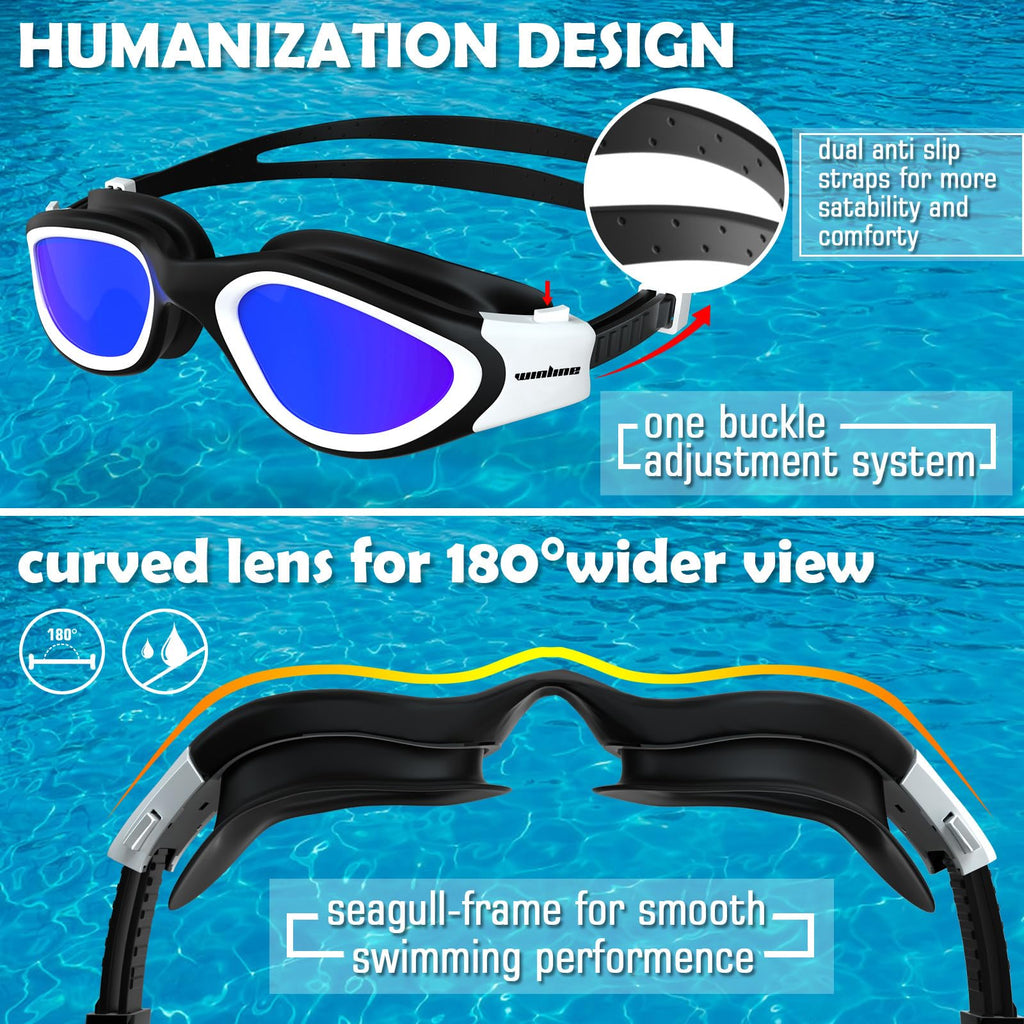 Winline Adult Swimming Goggles,Open Water Goggles Swimming Anti Fog UV Protection No Leakage Clear Vision Easy to Adjust for Adults Men Women Teenagers