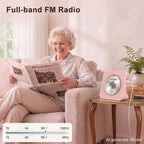 Portable CD Player with Bluetooth, Gueray Desktop CD Players for Home, Bulit-in Double HiFi Speakers, AUX&Headphone Jack, FM Radio Boombox with Remote Control, USB Port,LCD Display (White)