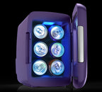 Frigidaire Gaming Light Up Mini Beverage Refrigerator, 6 can, 4 liters, Cooler with large see through door and LED lights Perfect for Gaming Experience, Home, Office, or Cars.12V Charger (Blue)