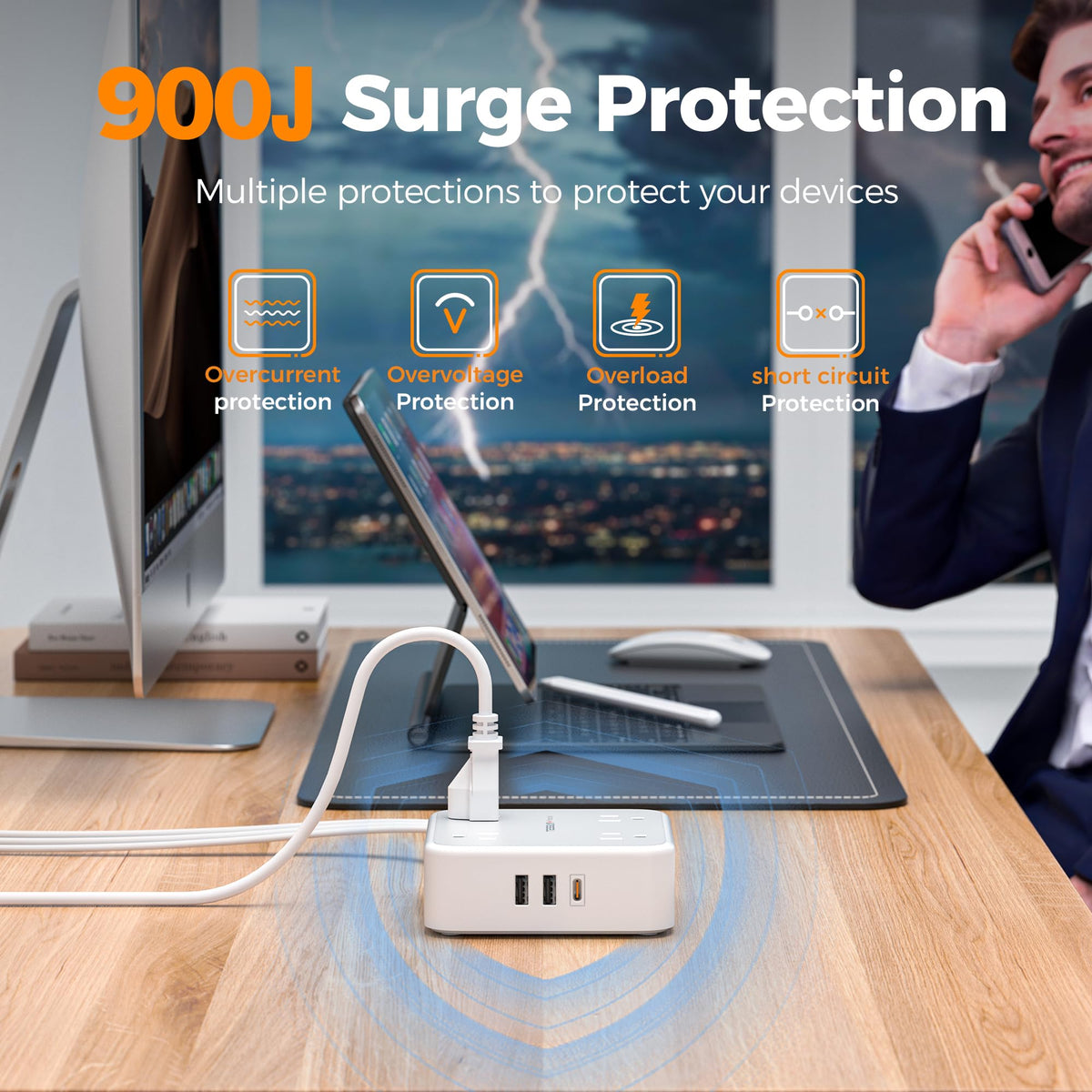TESSAN Surge Protector Power Strip with 900J Surge Protection, 5 Ft, Grey