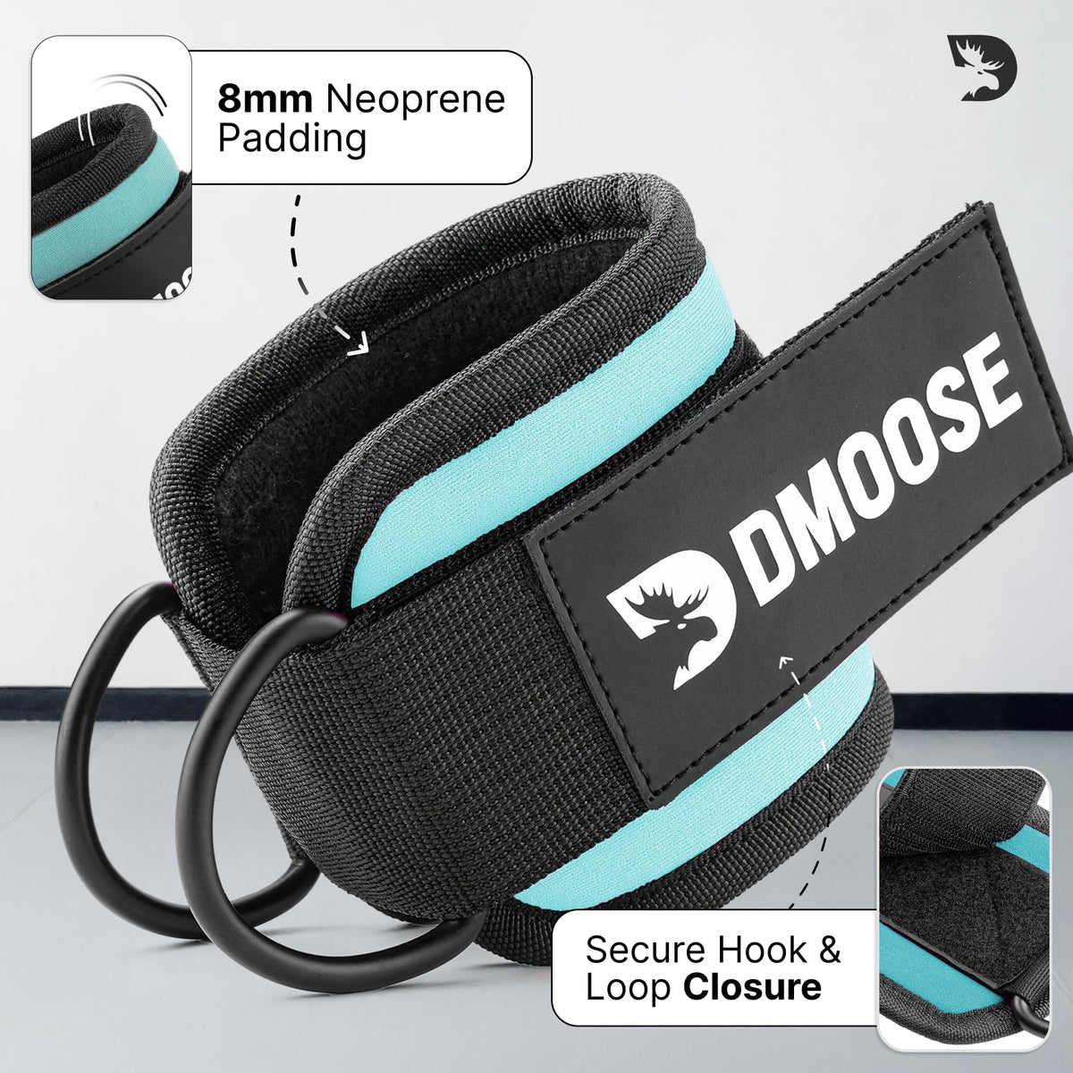 DMoose Fitness Ankle Strap for Cable Machine - One Size Fit with Premium Padding Cuffs - Cable Kickback Ankle Straps - Gym Attachments & Lower Body Exercises