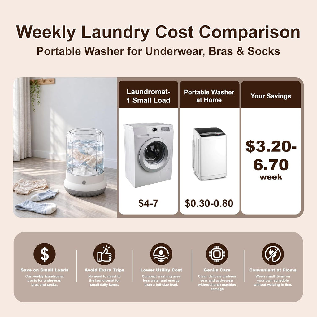 Mini Washing Machine, 3L Compact Small Laundry Washer for Underwear, Socks etc.（White）