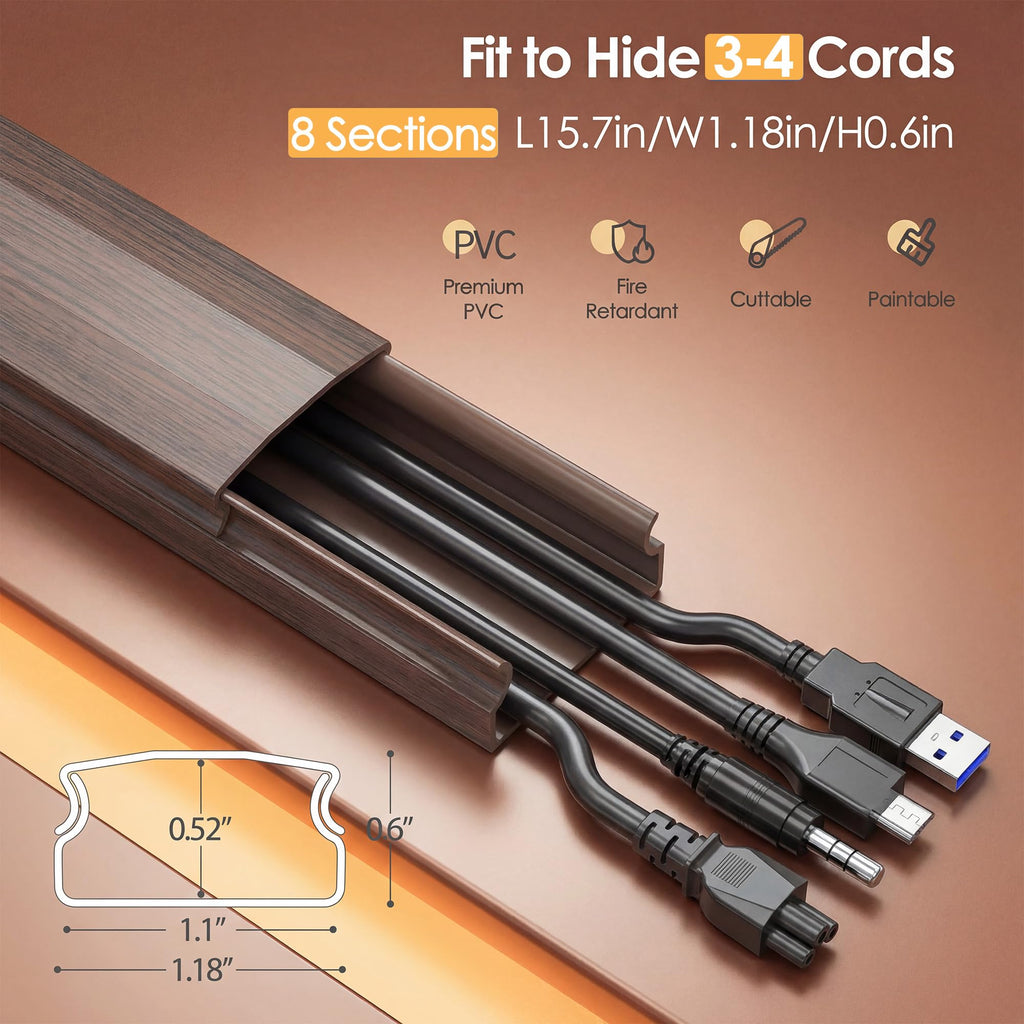 Yecaye TV Cord Hider, 42in Cord Cover Wall Mounted, W1.18in H0.6in, Beige