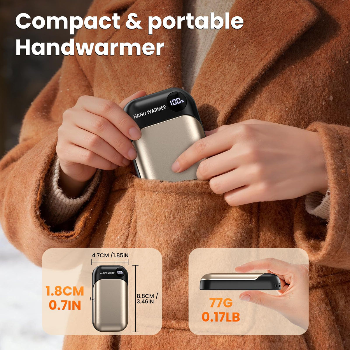 Hand Warmers, 2 Pack Magnetic Electric Handwarmer, 6000mAh USB Hand Warmers Rechargeable, 4 Heat Settings, LED Digital Display, Suitable for Outdoor Indoor - Hunt, Camp, Golf or Gift Giving