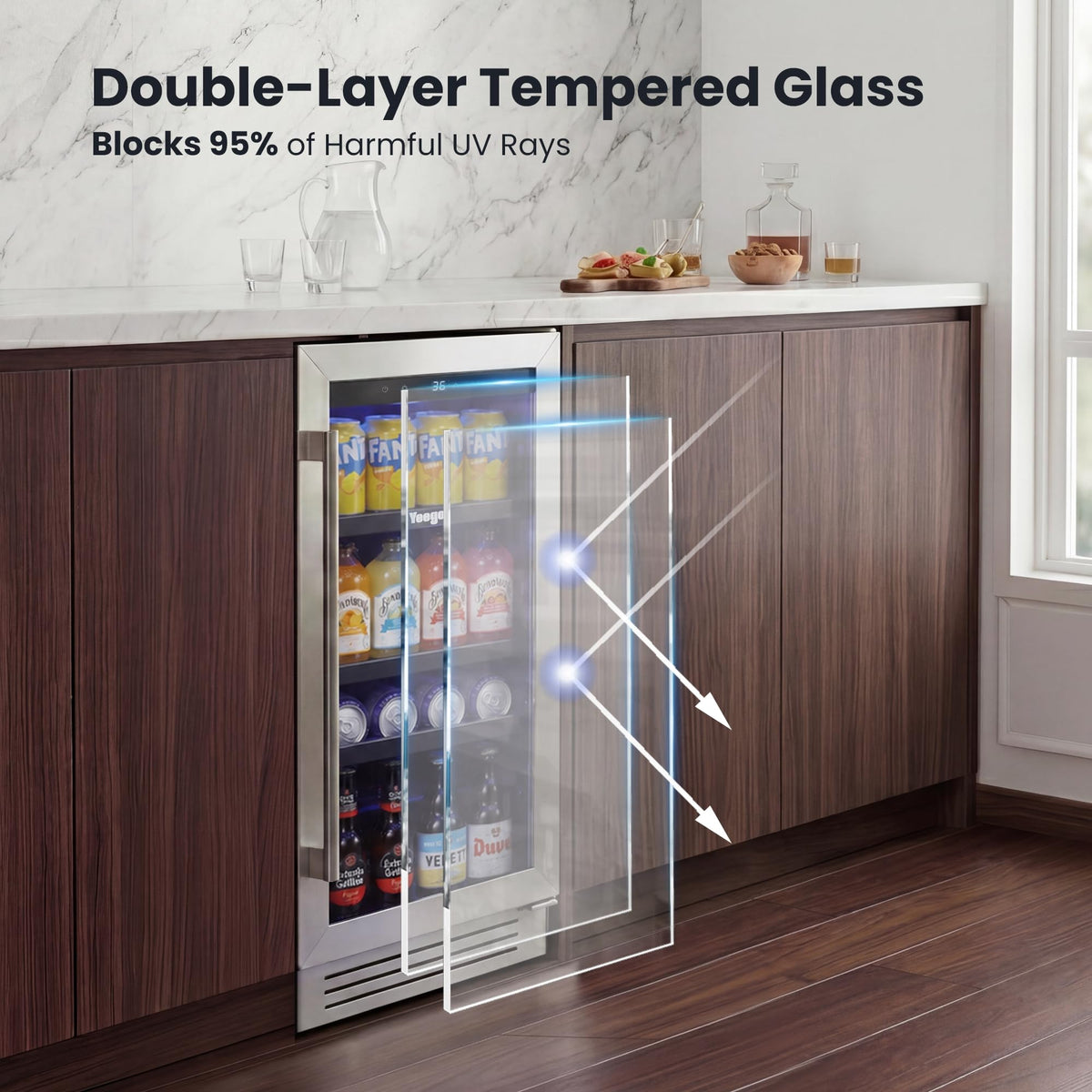 Yeego Beverage Refrigerator - 24 inch 180 Cans Beer Cooler with Glass Door