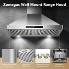 Wall Mount Range Hood 30 inch, 900 CFM Stainless Steel Kitchen Hood