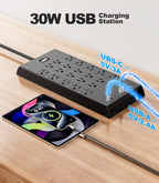 Surge Protector Power Strip 4800J, LeZone 10Ft Long Extension Cord Flat Plug, 20 Outlets 8 USB Ports(4 USB-C), Wall Mountable, Desk Charging Station, Black