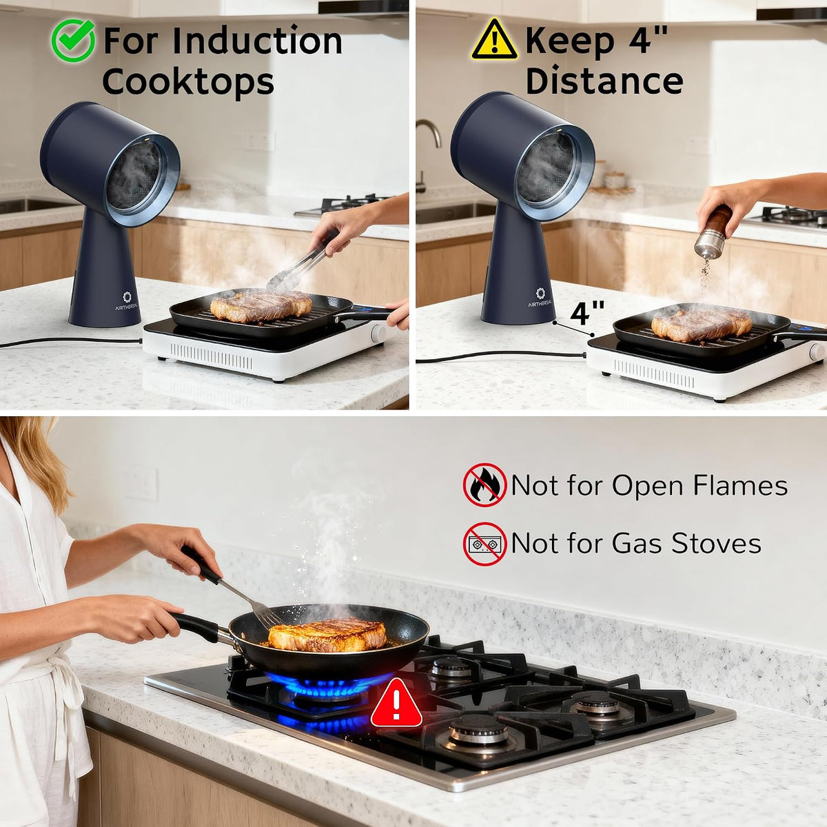 AIRTHEREAL Portable Range Hood with Rechargeable Battery, 3-Speed Suction