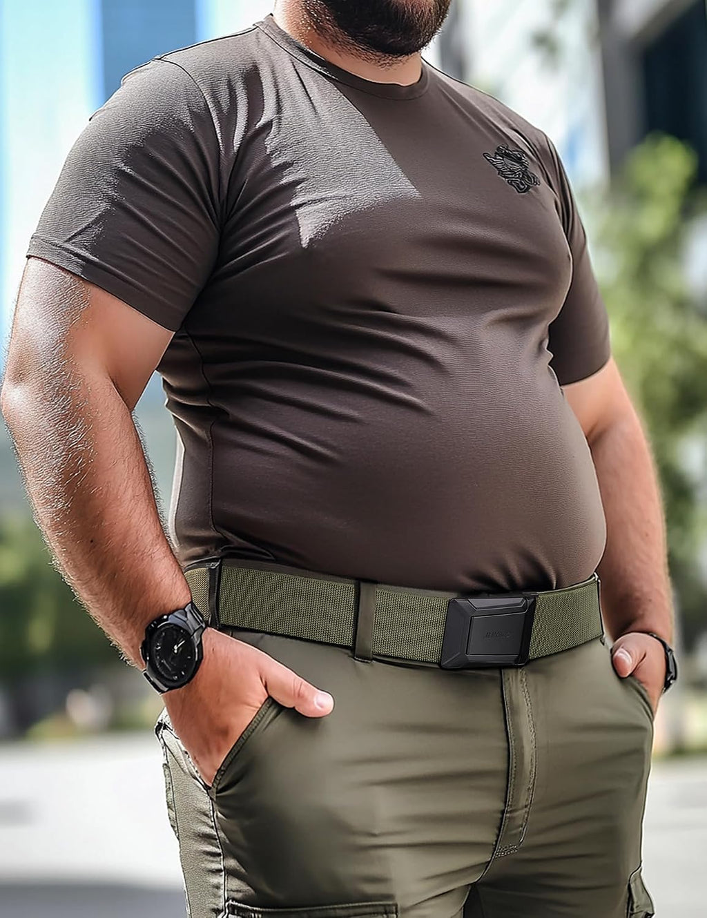 JUKMO Stretch Tactical Belt for Men, Military Work Rigger Hiking 1.5" Elastic Nylon Web Ratchet Quick Release Belt in Gift Box