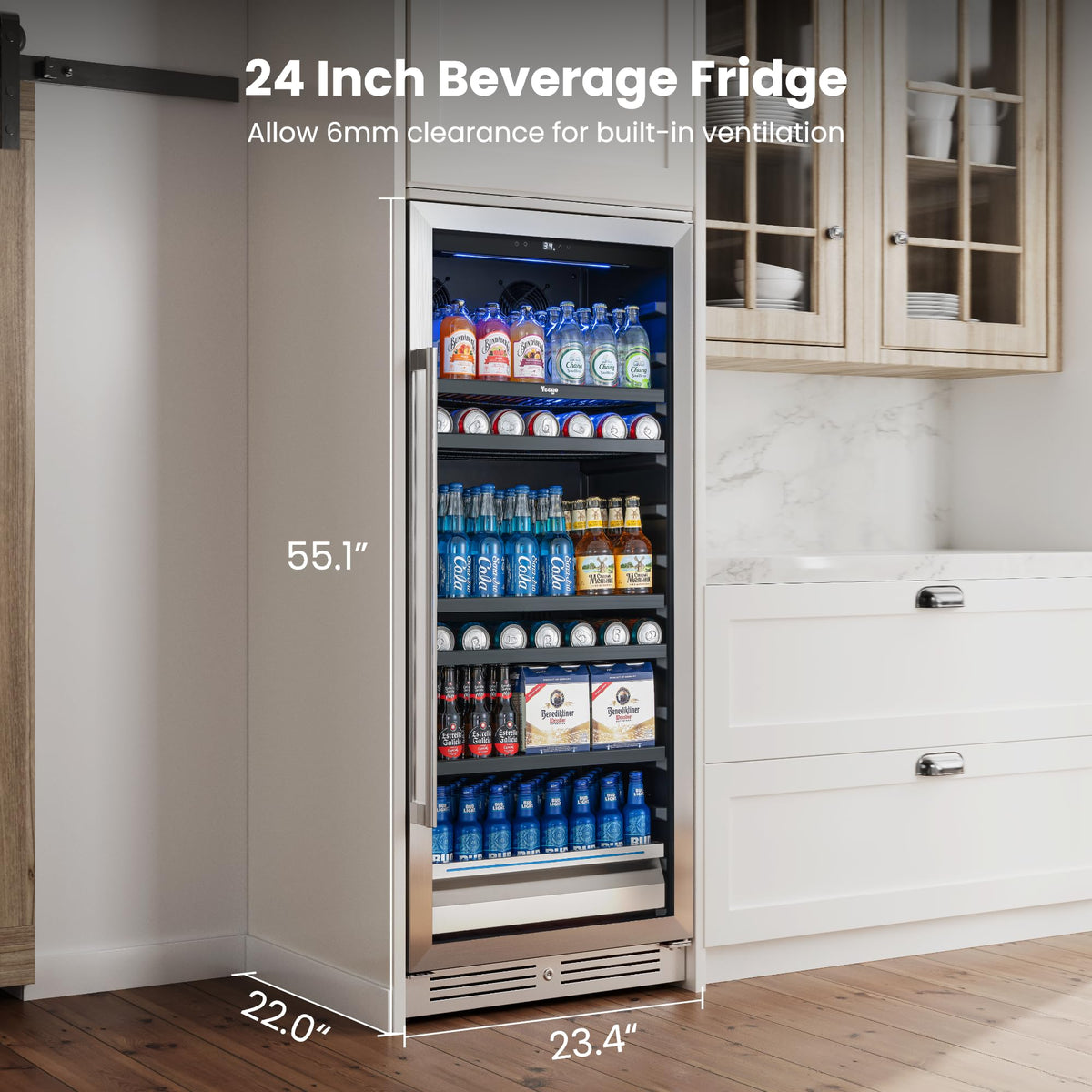 Yeego Beverage Refrigerator - 24 inch 180 Cans Beer Cooler with Glass Door
