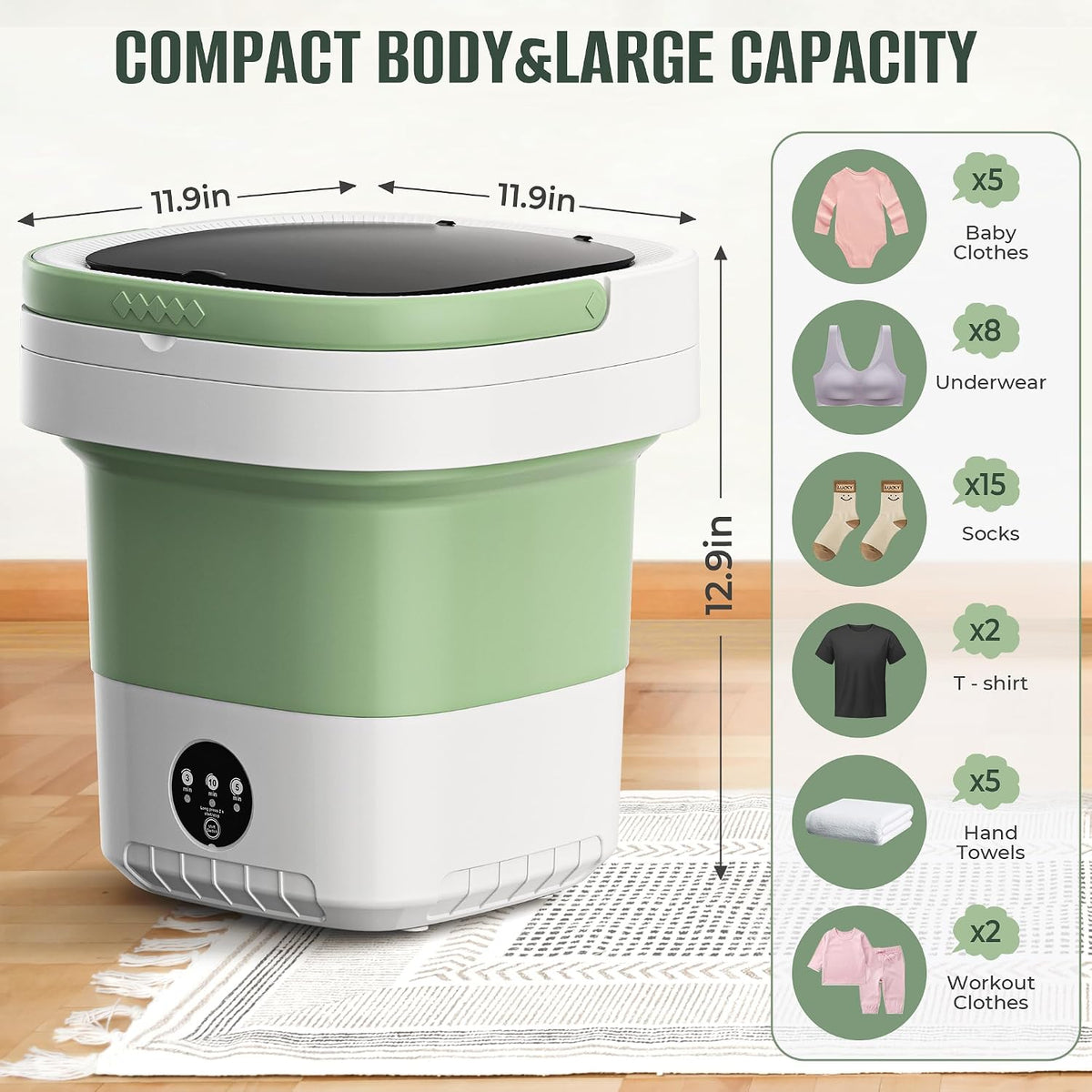 20L Foldable Portable Washing Machine, 45dB Ultra Quiet 3 Modes Mini Washer with Spin Basket, No Installation Compact Washer for Travel RV Dorm Apartment Camping, Baby Clothes Underwear Socks