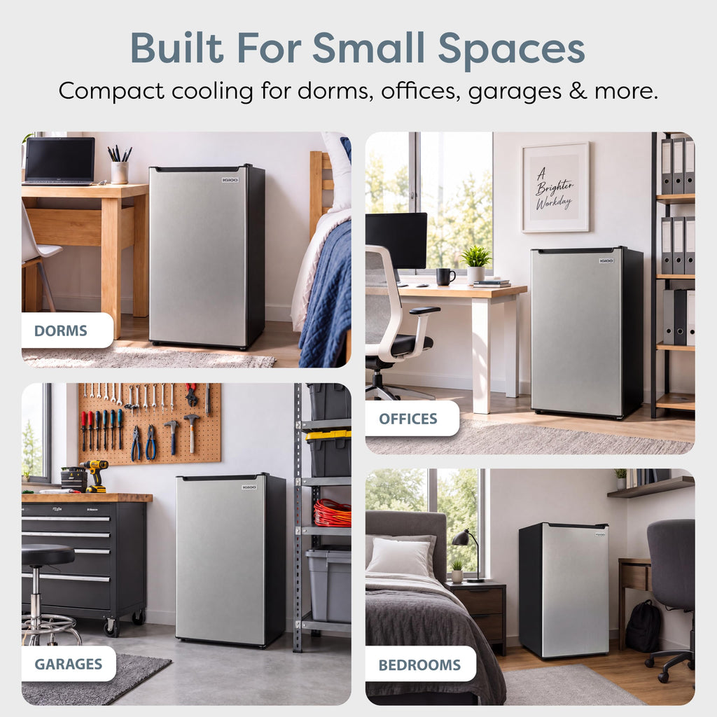Igloo 2.6 Cu.Ft Mini Fridge with Freezer- Single Door Compact Refrigerator with Glass Shelves for Homes, Dorms & Offices- Keep Snacks, Drinks & Frozen Foods Cool with Temperature Control Fridge- White