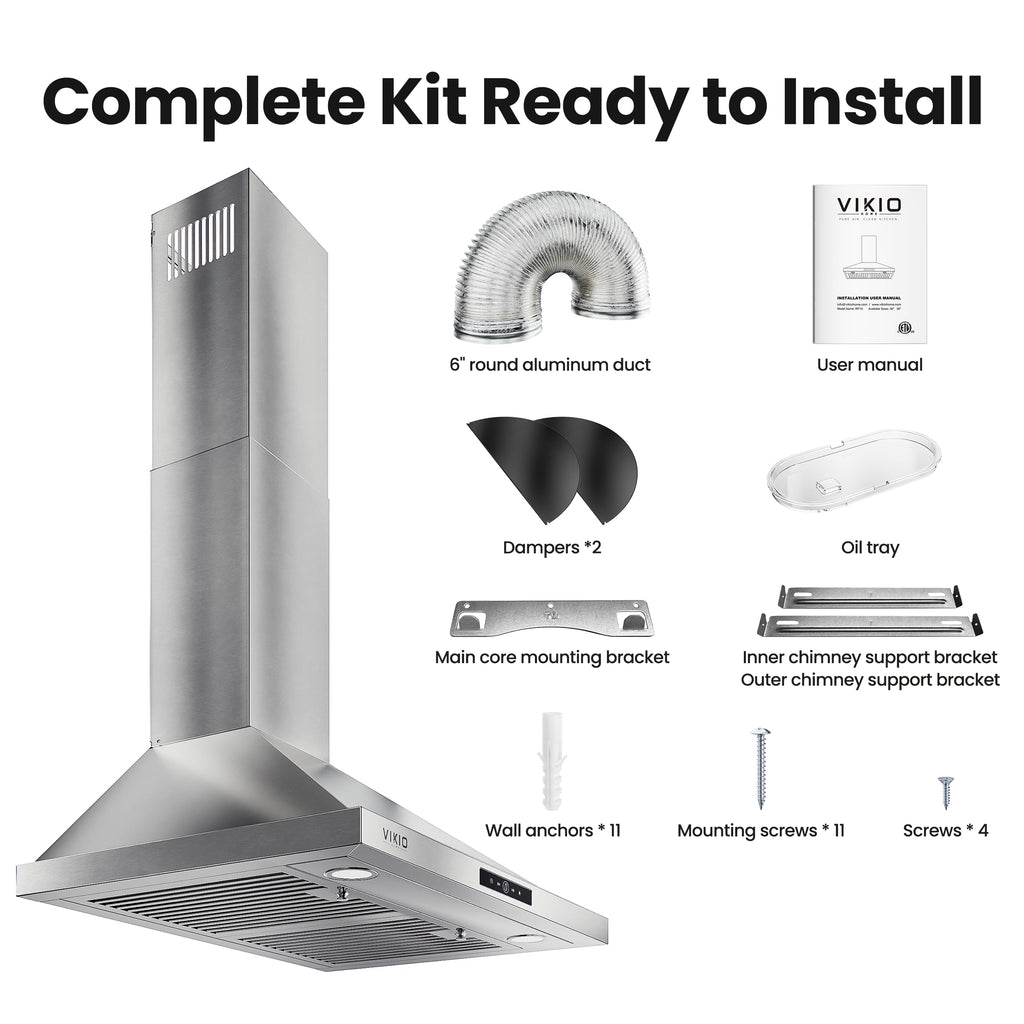VIKIO HOME 36 Inch Wall Mount Range Hood 580CFM Low Noise Touch Control