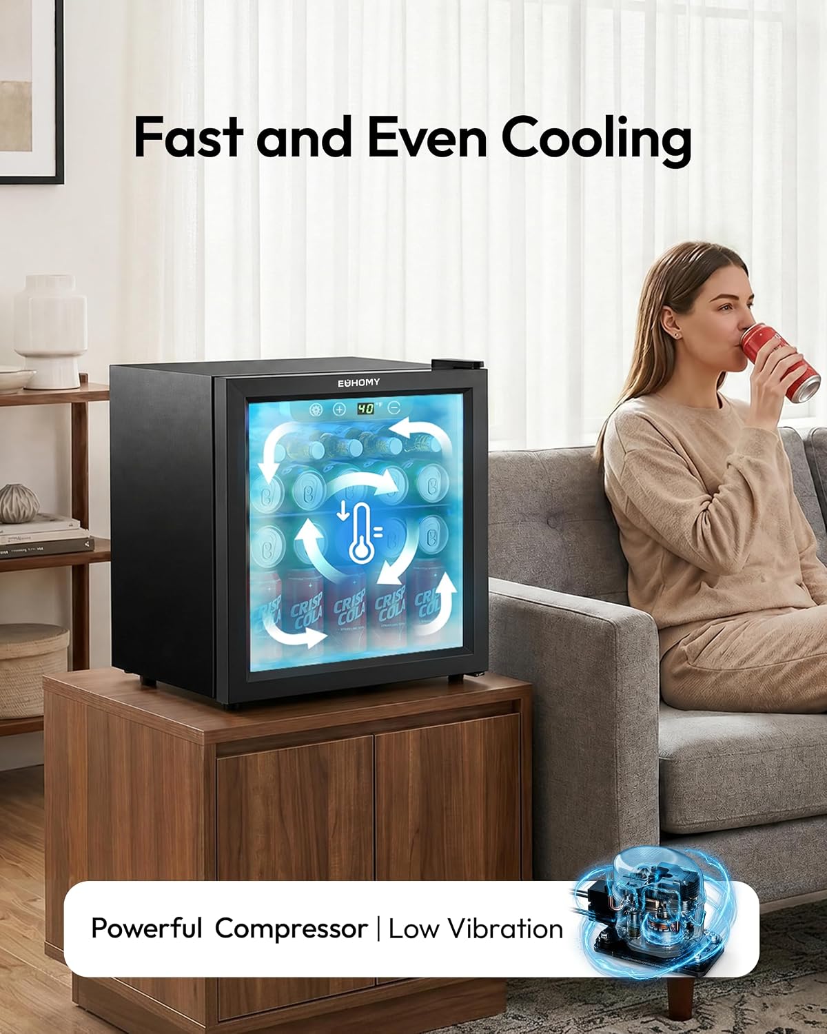 EUHOMY 24 Can Mini Fridge, 18L Beverage Refrigerator with Quiet Compressor