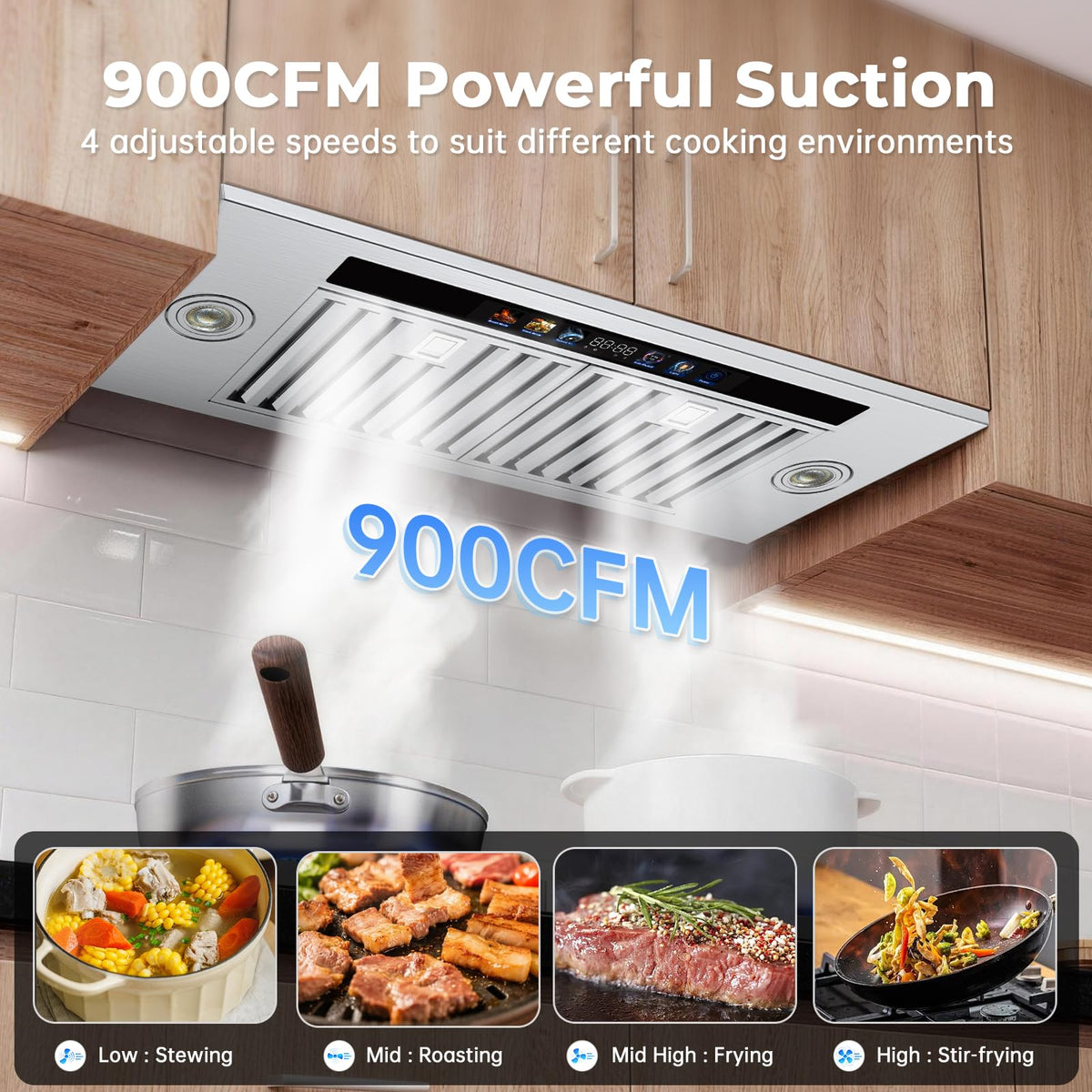 Range Hood Insert 30 inch,Stainless Steel Kitchen Vent Hood 600CFM,Built-in Kitchen Stove Hood w/Front Button Controls and Front LED Lights,Baffle Filters,Ducted/ductless Convertible Duct