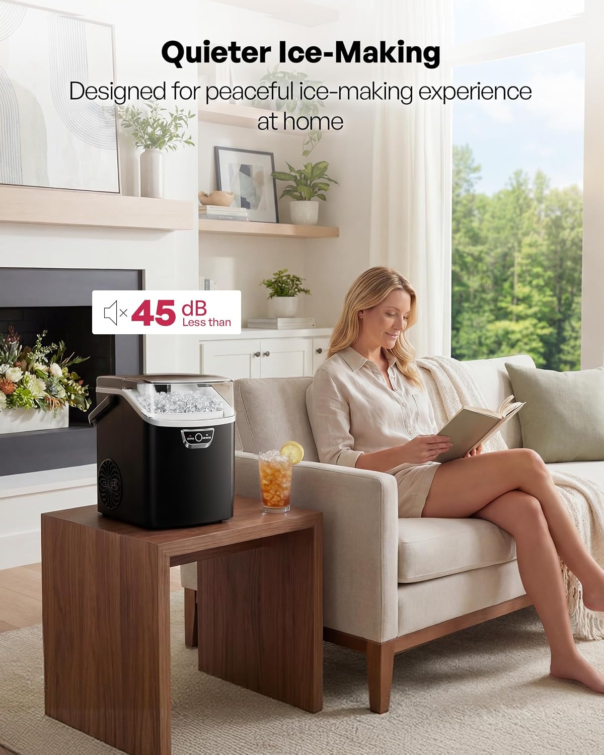 EUHOMY Nugget Ice Maker Countertop with Handle, Max 40lbs Daily Sonic Ice