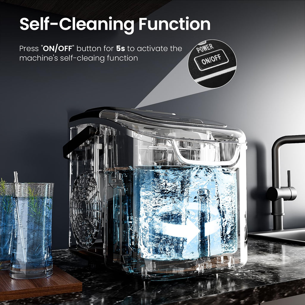 Antarctic Star Portable Ice Maker Countertop, 18Lbs/24H Self-Cleaning Ice Machine with One-Touch Operation & Ice Scoop Included, for Home Kitchen Office, Black