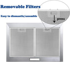 Tieasy Wall Mount Range Hood 30 inch with Ducted/Ductless Convertible Duct, Stainless Steel Chimney-Style Over Stove Vent Hood with LED Light, 3 Speed Exhaust Fan, 450 CFM