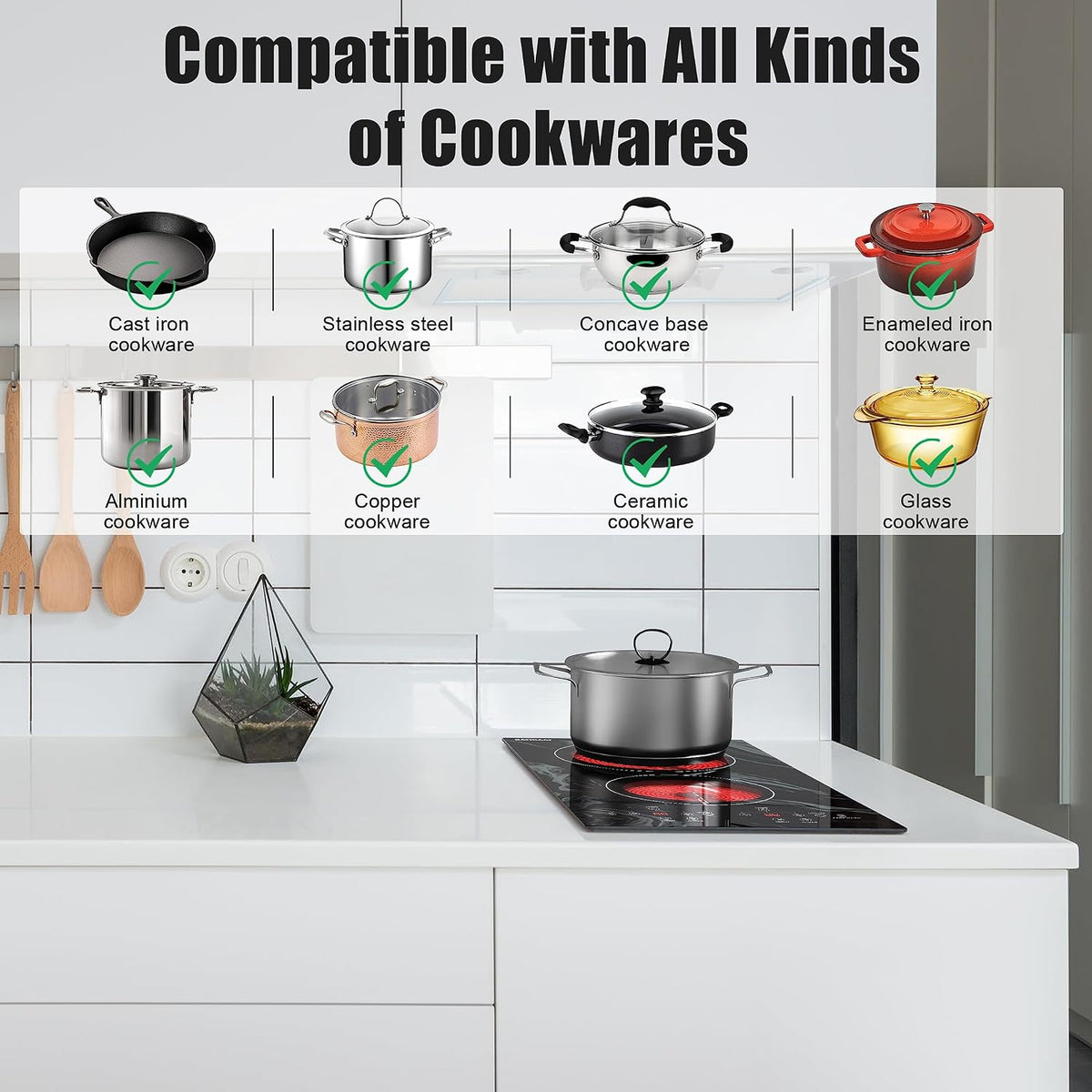 Karinear Electric Cooktop 2 Burners, 110v Plug in Electric Stove Top