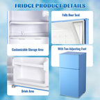 DEMULLER 45L Personal Double‑Door Mini Fridge With Freezer, Blue