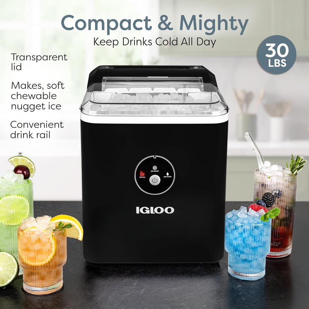 Igloo Ice Maker Countertop, Portable Ice Maker with Handle, 26lbs, Black